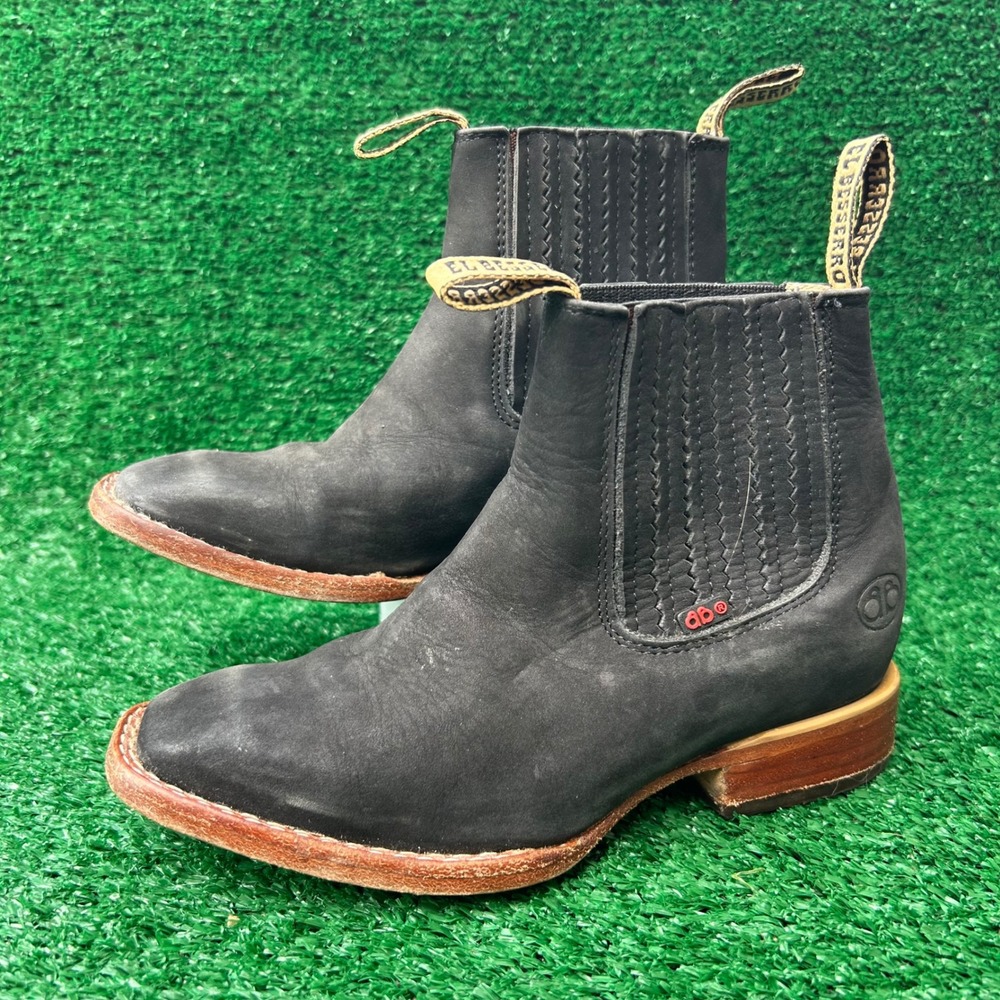 El Besserro Kids Black Leather Square Toe Western Chelsea Boots Size 20 Mexican